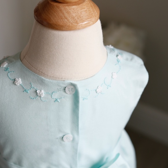 Strasburg Dress Girl'sCotton Aqua Mint Green Sundress with Embroidery - Picture 5 of 6